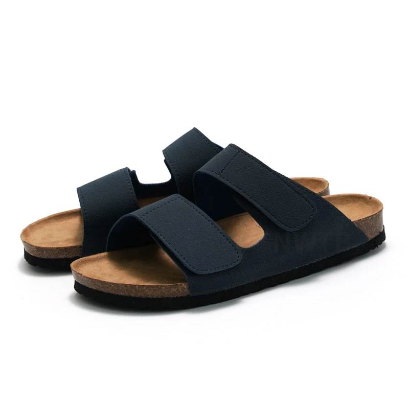 

Beach Shoe Men's Summer Sandals 2023 Casual Outside Cork Slippers Solid Color Non-slip PU Leather Slide Shoe Sandalias Slippers