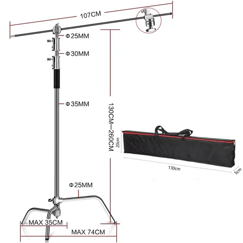 Световая подставка 2, 6/3, 3 м с рычагом стрелы для фотосъемки, 100% металлический штатив, 8, 53 фута, профессиональный софтбокс для фотостудии с сумкой