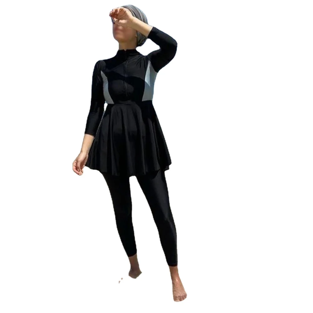 

2022 спортивный купальник с длинным рукавом, 3 шт., Исламский купальник Burkini, Женский скромный хиджаб в стиле пэчворк