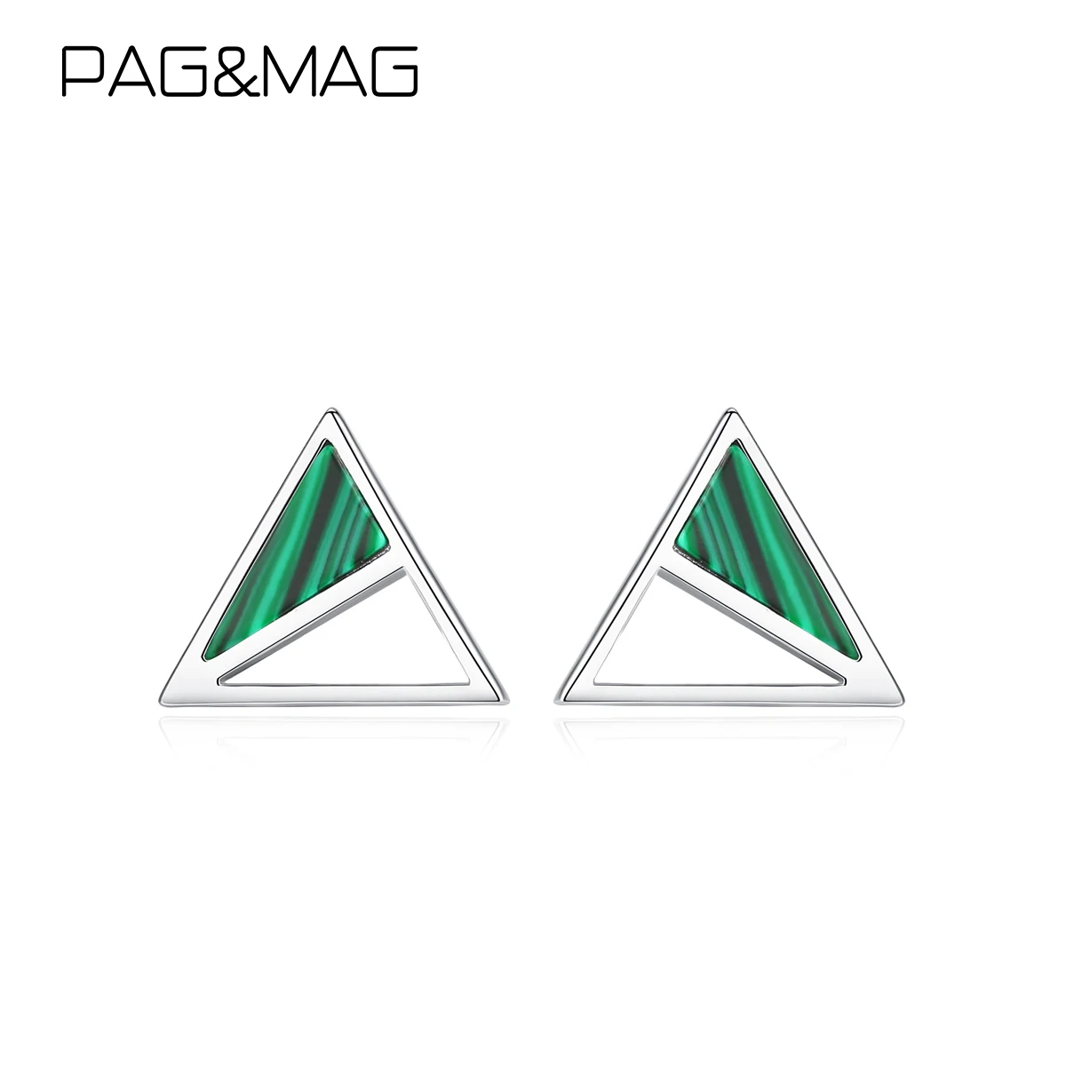 PAG&MAG Minimalism Malachite Triangle Stud Earrings Charm Sterling Silver 925 Earrings Retor Hollow Fashion Earrings Jewelry