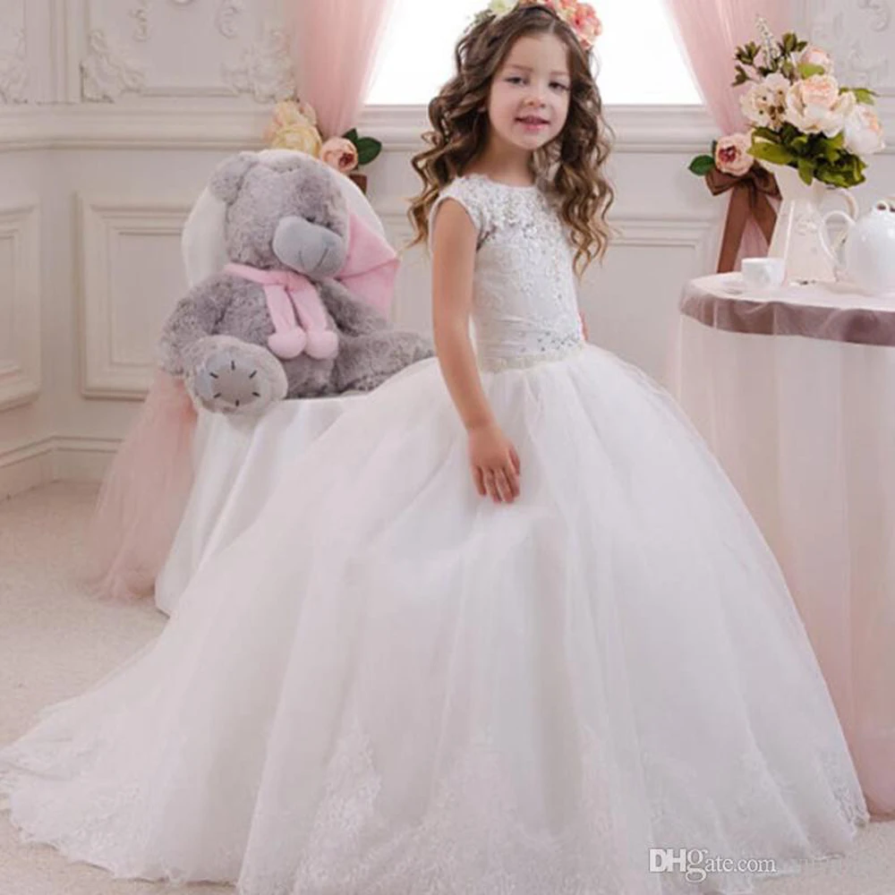 

Elegant Satin A Line Flower Girls Dresses Lace Applique Girls Pageant Dresses Princess Kids Party Gowns Pageant Dresses