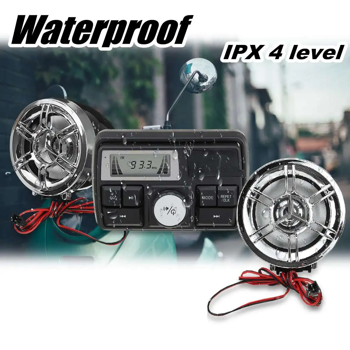 

Motorcycle Audio System Waterproof Portable Stereo Speakers FM Radio MP3 Music Player Scooter ATV Remote Control Speaker Scooter