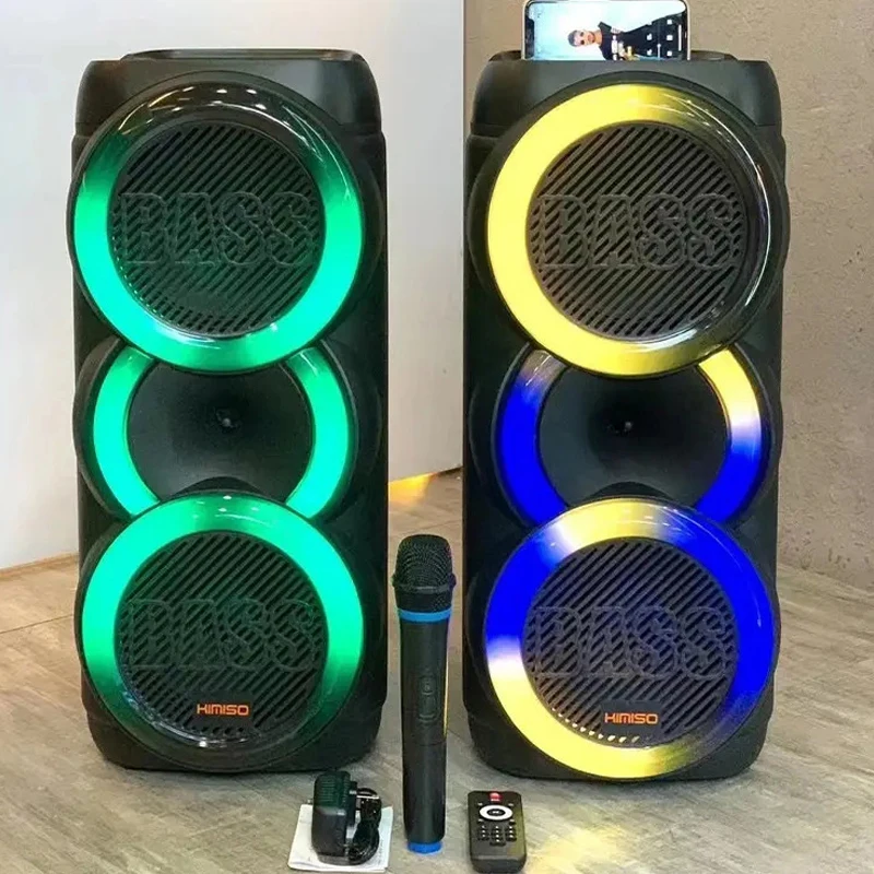 Dual 8-inch Big Horn LED Colorful Light Portable Karaoke Speaker High Power Outdoor Party Box Blue And Tooth Wireless DJ Speaker