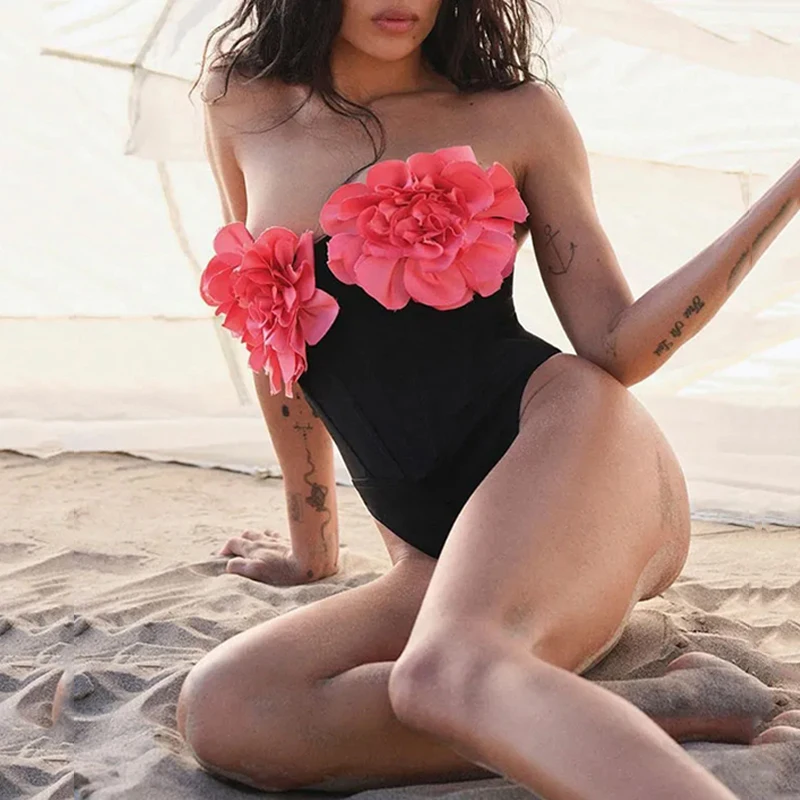 MSMUSI 2024 новая мода женское сексуальное боди без бретелек с 3D цветочным принтом в