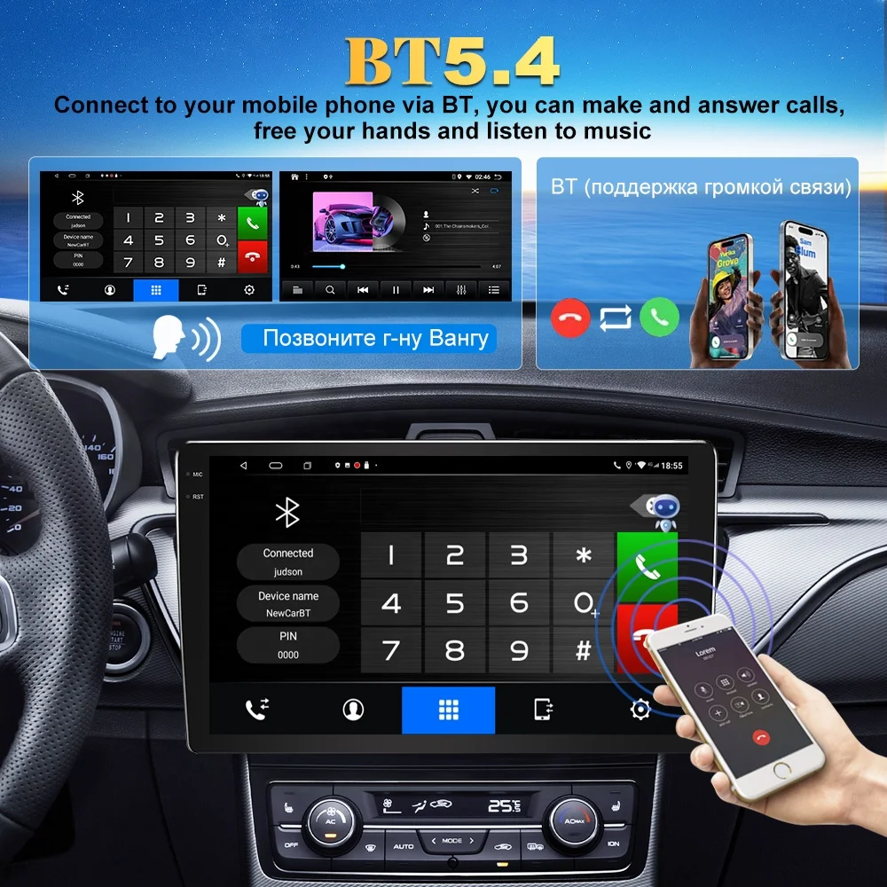 Фото Универсальная 2DIN автомагнитола с 9-дюймовым QLED-экраном, навигацией GPS, CarPlay, мультимедиа, Android, видеоплеером, радио и аудиосистемой №4