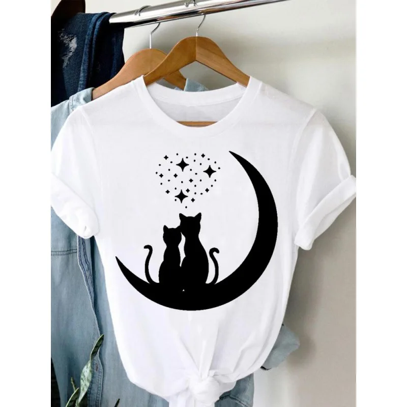 

Футболка женская с коротким рукавом, милая Повседневная рубашка с графическим принтом, с забавным котом в стиле 90-х, одежда на весну-лето