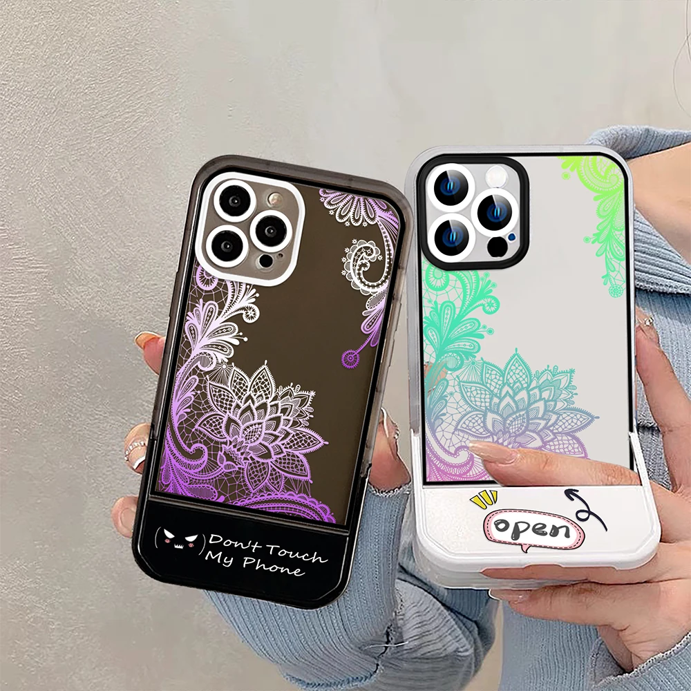 

Paisley Pattern Stand Holder Case for iPhone 14ProMax 14Plus 13 12 11 Pro Max Transparent Soft Silicone Carcasa Back Cover