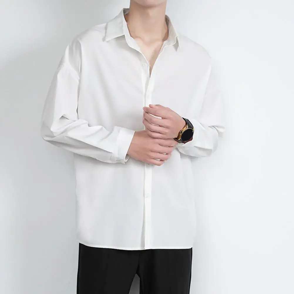 

Trendy Autumn Shirt Solid Color Breathable Casual Business Spring Tops Buttons Spring Tops for Dating