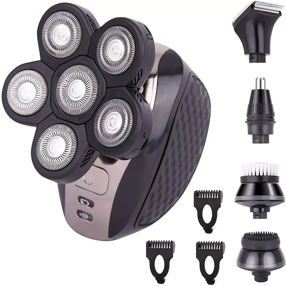 

NEW2023 5 In 1 Men's Rechargeable Bald Head Shaver 5 Floating Heads Beard Nose Ear Hair Trimmer Clipper Facial Brush