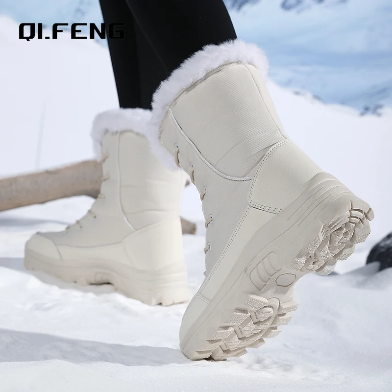 Теплые зимние ботинки с высоким верхом женская обувь теплая устойчивая к холоду