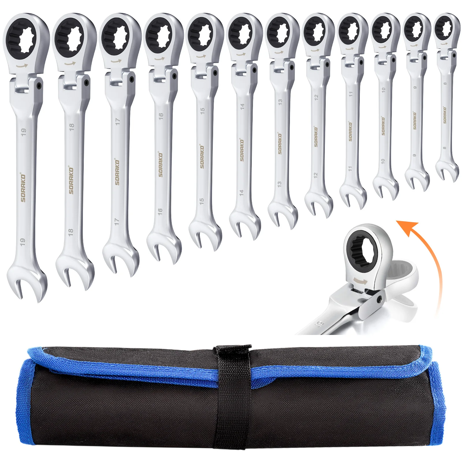 Набор гаечных ключей с храповым механизмом из хромованадиевой стали 8-19 мм