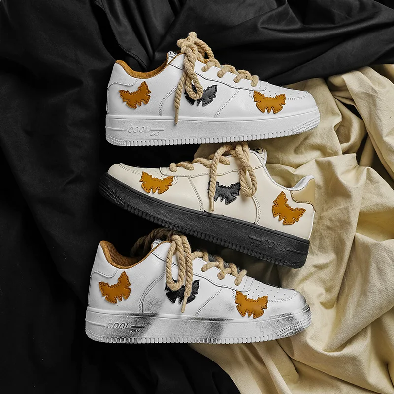 

Кроссовки мужские с толстой подошвой, Вулканизированная подошва, маленькие белые, Ретро стиль, повседневная обувь с бабочками, новинка весн...