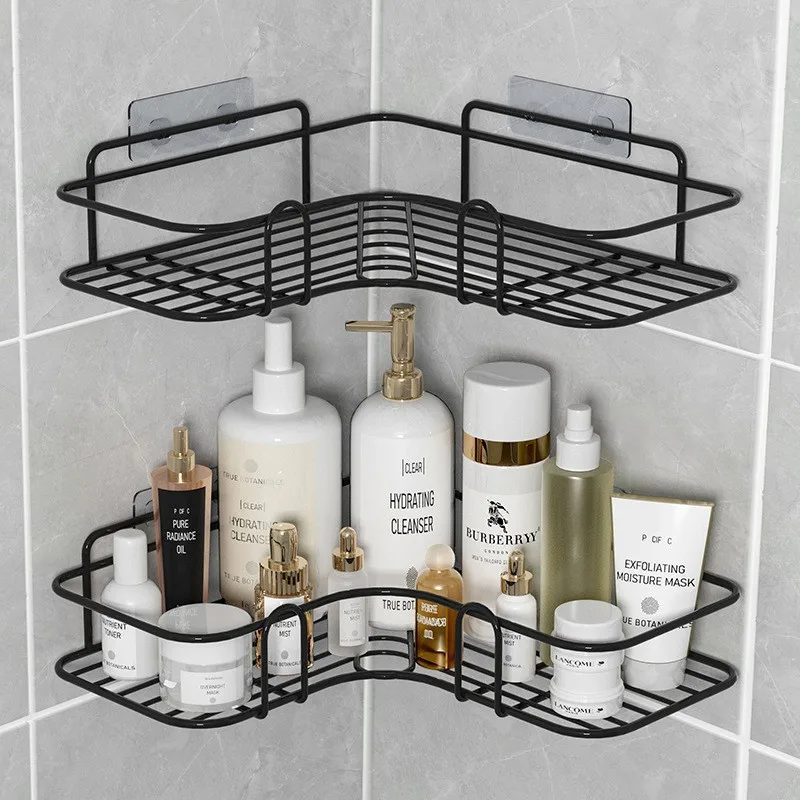 

No Drilling Bathroom Shelf Black Corner Shelves on Wall Modern Shower Gel Shampoo Storage Rack Holder Bathroom Accessories