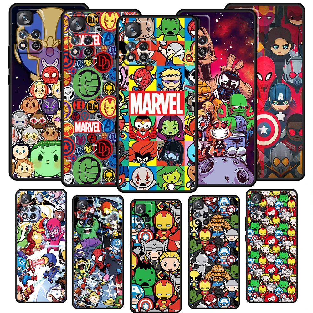 

Marvel Hero cartoon cute Case For Xiaomi Redmi Note 11 11T 10 Pro 10S 9 9S 9T 8 8T 7 4G 5G Soft TPU Black Phone Cover Core