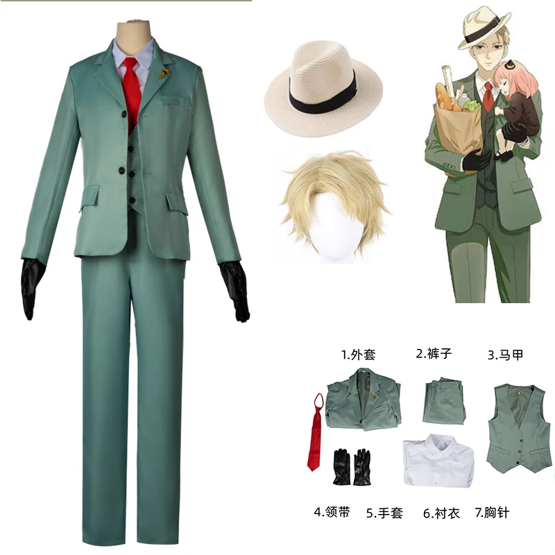 

Anime Spy X Family Loid Forger Cosplay Costume Light Green Suit Short Blond Wig Twilight Outfit Shirt Tie Men Clothes Halloween