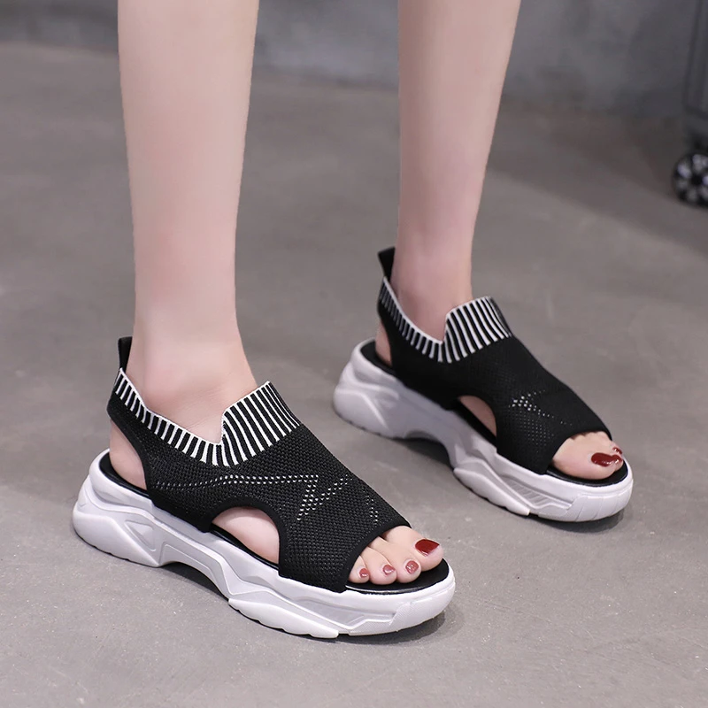 

Plus Size Summer Women's Sandals Wedge Comfortable Platform Casual Shoes Women Female Slip on Peep Toe Knit Ladies Sneakers 2022
