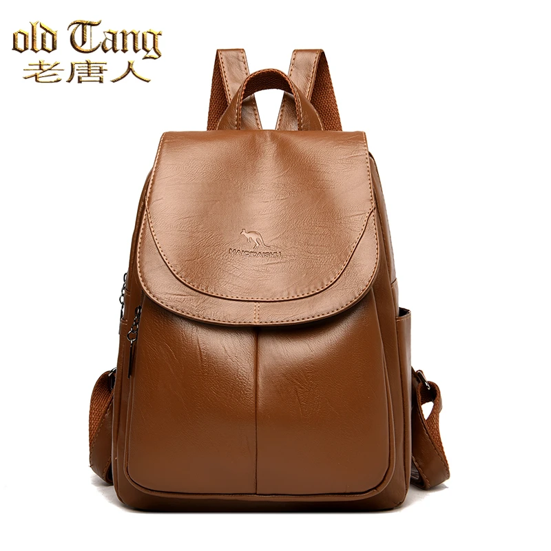 

2022 New Casual Women Soft Pu Leather Backpacks Luxury Solid Color Design Shoulder Bags Female Travel Backpack School Bag Sac