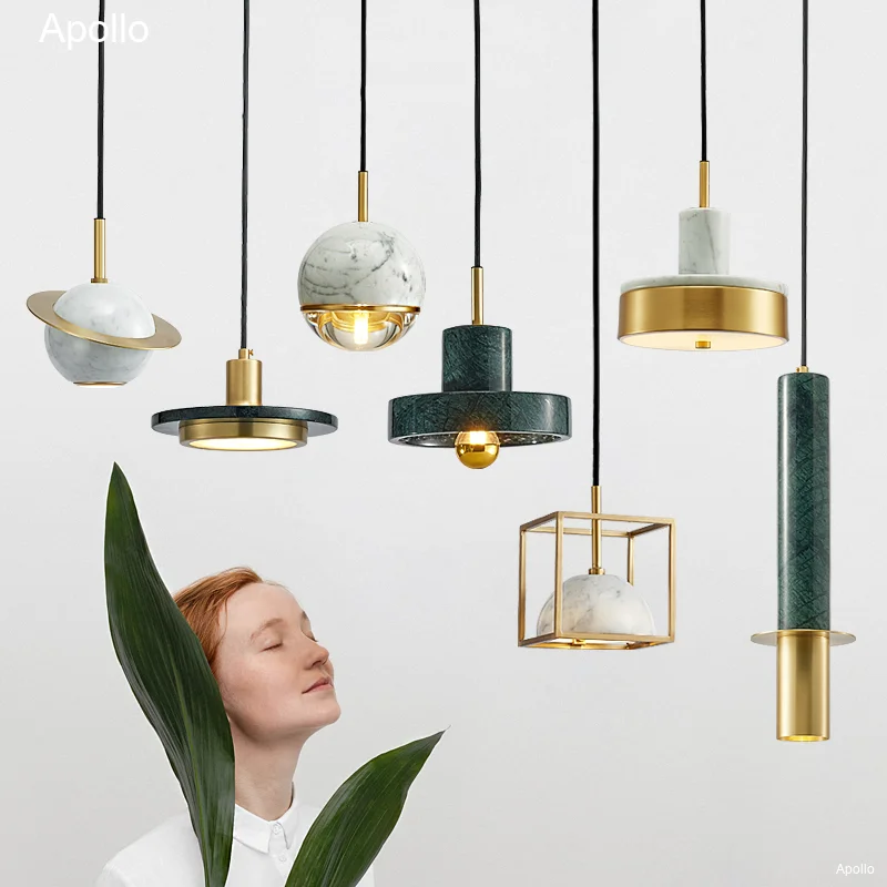 

Nordic Light Luxury Marble Lamp Modern Simple Pole Bar Personality Creative Entrance Restaurant Bedroom Bedside Chandelier