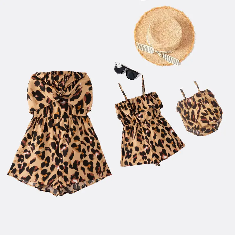 

Mother and Daughter Leopard Bra Jumpsuit Shorts Mom-daughter Leopard Print Suspender Jumpsuit Summer Mom and Baby Romper