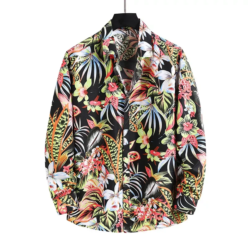 New2022 Fashion Flower Shirt Men Autumn Casual Hawaii Print Plus Size Long Sleeve Shirts Leisure Vacation Men's Clothing 7XL
