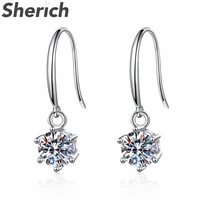 sherich round six claw 1ct moissanite 925 sterling silver simple temperament earrings womens brand high quality jewelry %d1%81%d0%b5%d1%80%d1%8c%d0%b3%d0%b8