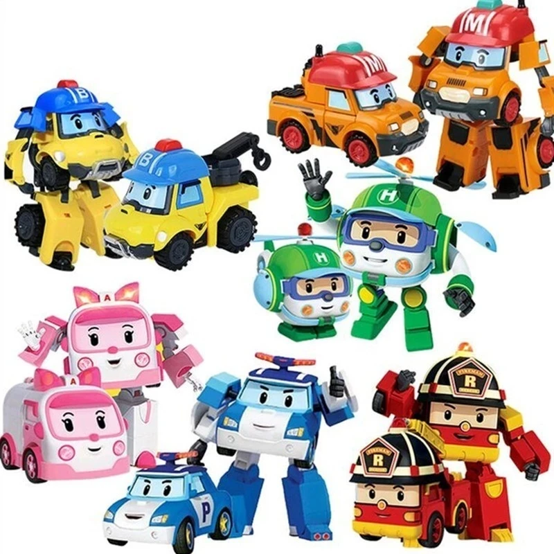 

Cartoon Anime Action Figures Super Wings Robocar Poli Ambe Roy Helly Transformation Robot Car Assembly Puzzle Toys Kids Gifts