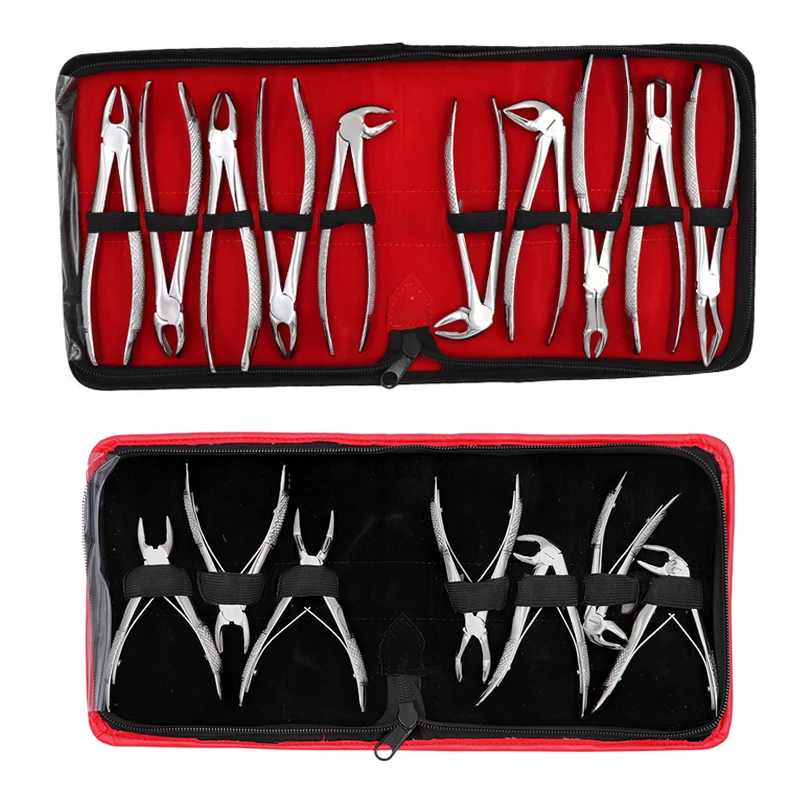 10pcs/set Stainless Steel Adults Dental Extracting Pliers Suit Dentist Surgical Extraction Tooth Forceps Tools Dental Equipment