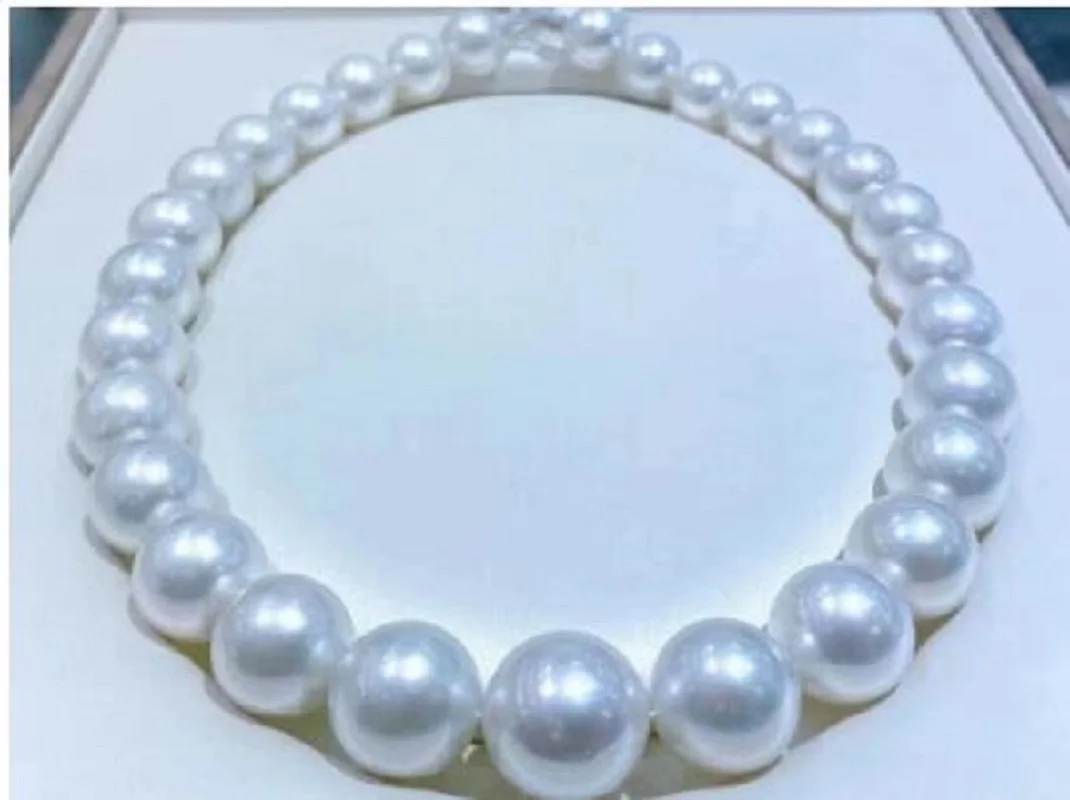 

12-15 mm natural round white south sea Pearl necklace 18inch