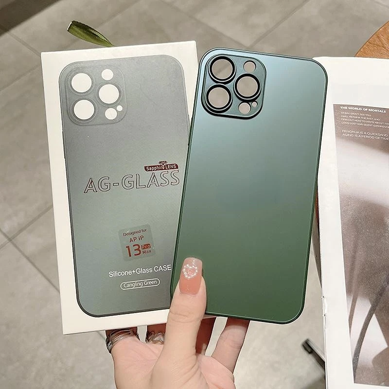 

AG Frosted Glass Case for Iphone14 13 12 11 Pro Max Phone Plus Case All-inclusive Anti Fall with Lens Film Anti-Fingerprint