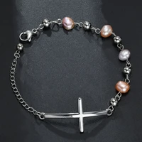 new creative freshwater pearl cross stainless steel ladies bracelet minimalist jewellery