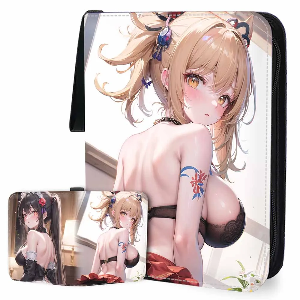 

4/9Pockets 50Pages Genshin Impact Card Storage Bag Anime Cartoon Sexy Girl Card Album Pu Leather Zipper Boy Collection Toy Gift