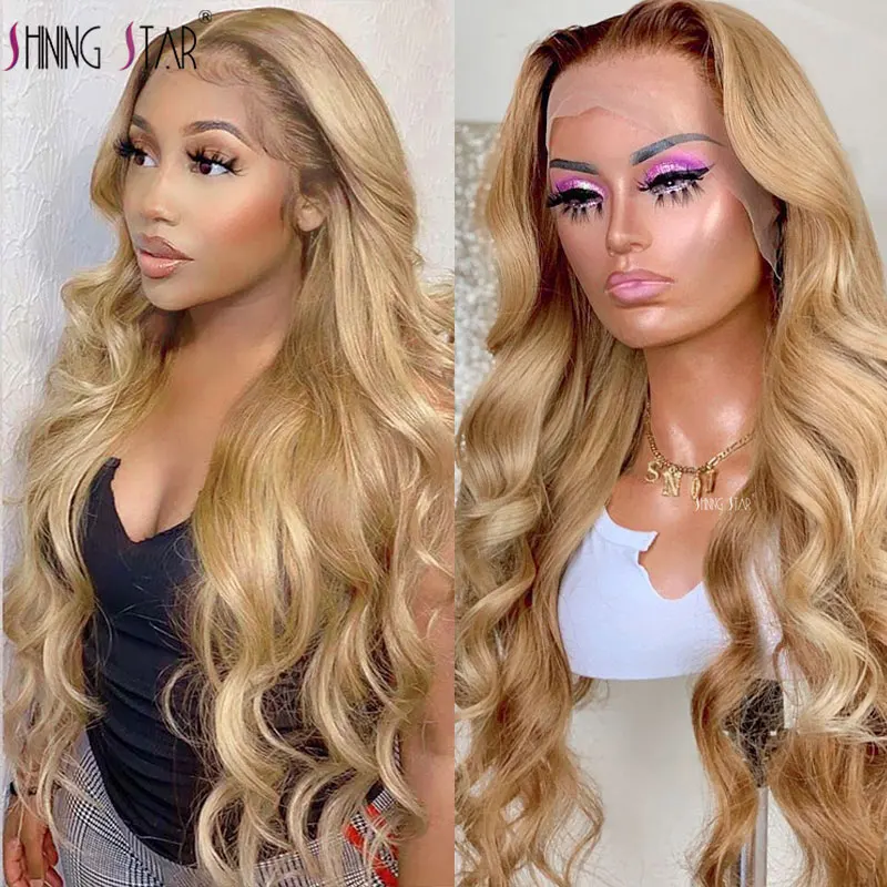 Honey Blonde Lace Front Human Hair Wigs Ginger 27 Colored Body Wave Lace Front Wigs Curly 13X4 HD Lace Frontal Wigs Human Hair