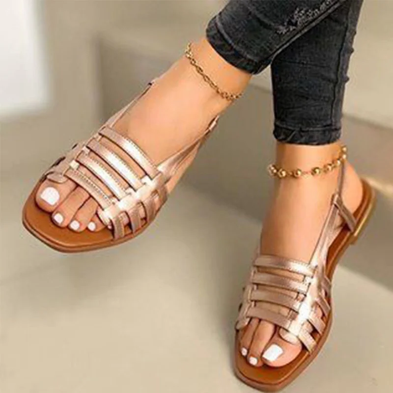 

Women Sandals Women's Gladiator Elastic Band Casual Flats Woman PU Leather Flat Ladies Outdoor Female Beach Shoes Plus Size 43
