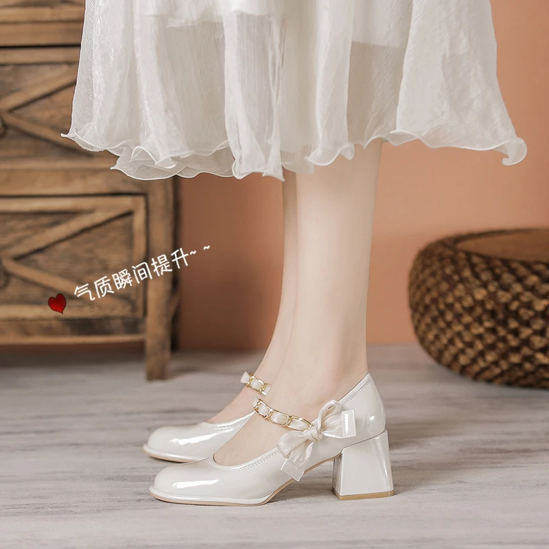 

Women's Shoes Platform Modis Female Footwear Bow-Knot Casual Sneaker Square Toe Patent Leather Ballet Flats Shallow Mouth Clogs