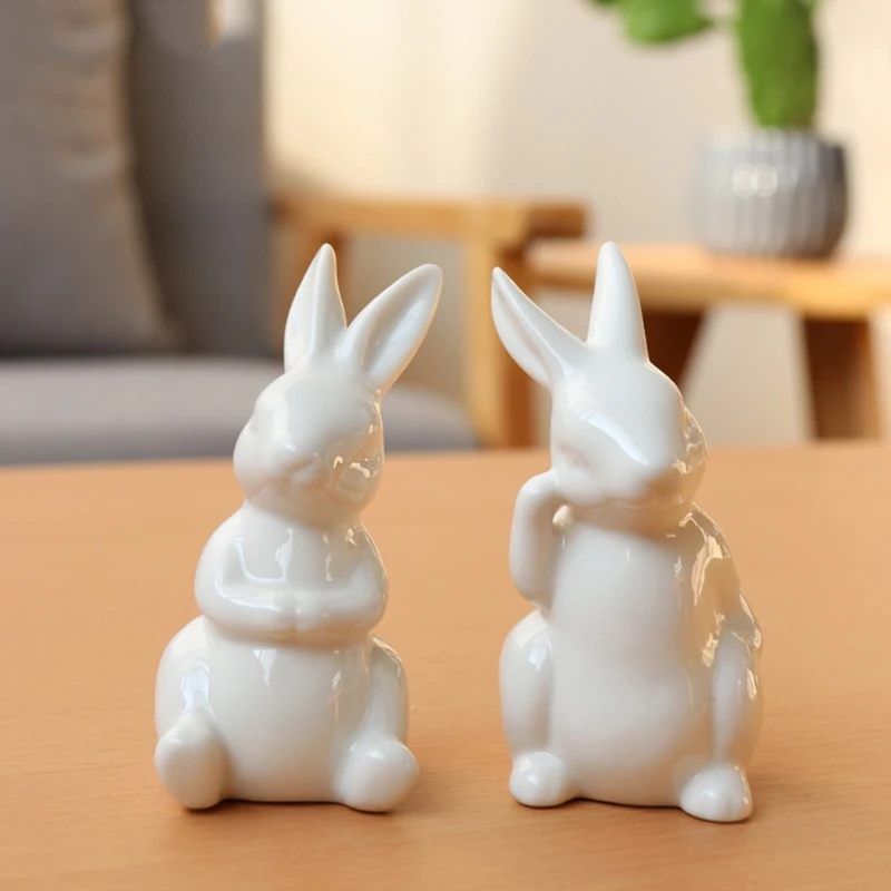 

Pure White Rabbit Ceramic Figurines Home Decoration China Gift, Modern Statue