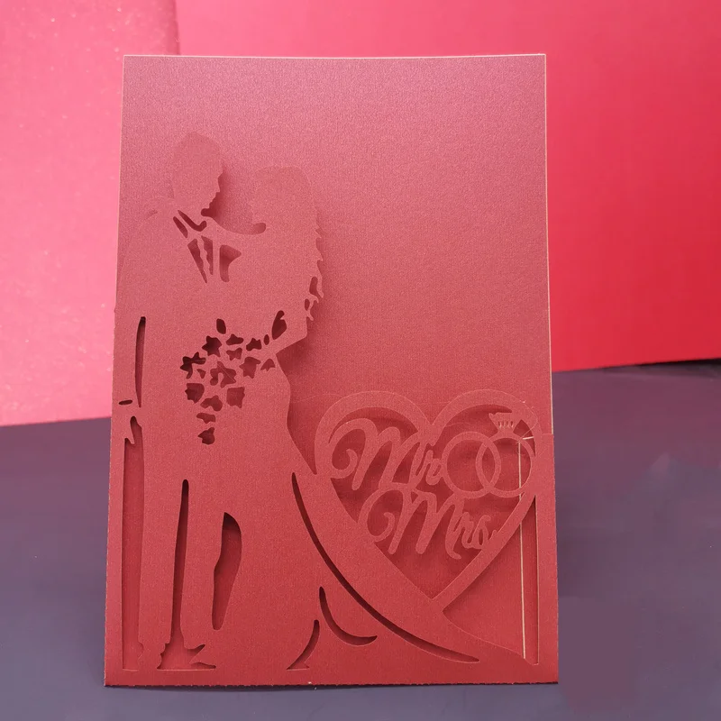 100Pcs Laser Cut Bride & Groom Invitation Card For Wedding Heart Greeting Cards Mariage Anniversary Party Decorations Supplies