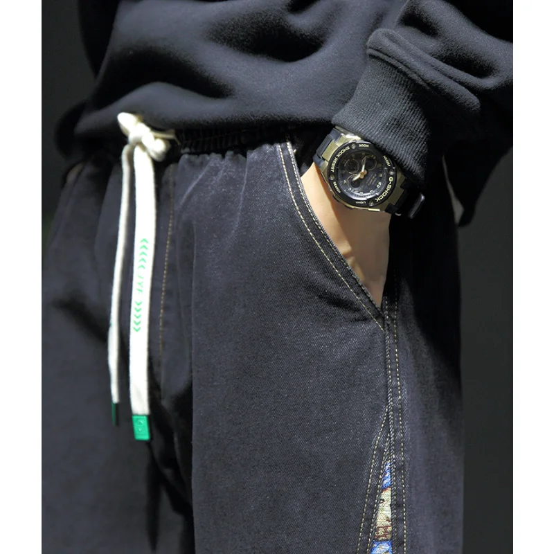 Autumn and Winter New Thick Casual Thermal Jean Trousers Warm Fleece Black Joggers Baggy Denim Pants Stretched Cotton Jeans Men