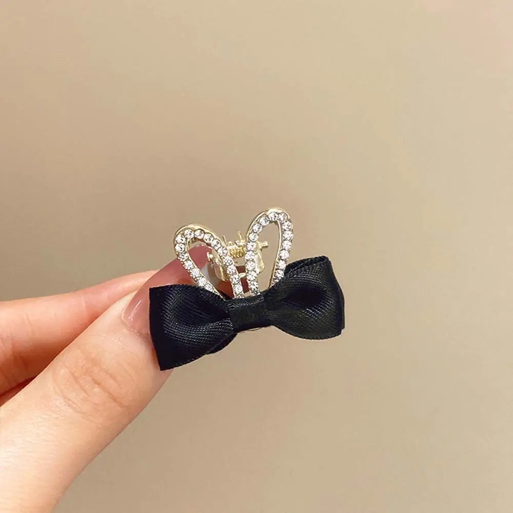 

New Cute Shiny Rhinestone Rabbit Ear Hairpin Elegant Solid Color Bow Mini Hair Claw for Female Hair Styling Tool