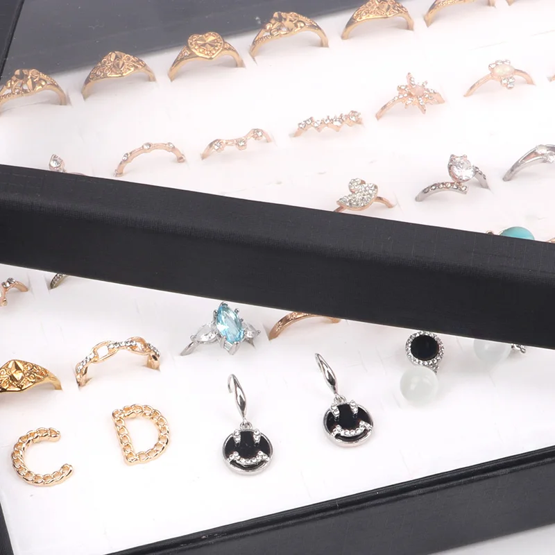 Wholesale 2Pcs Black Paper Earring Ring Display Tray Box With 100 Slots For Jewelry Packing Storage Velvet Pad Show Case