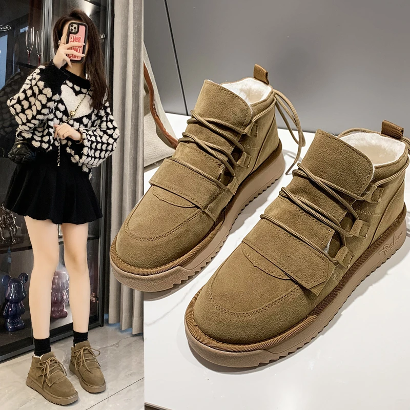 

2023 Winter New Women's Shoes Snow Boots Fur One Short Boots Thick Soled Boots with Velvet and Thick Warm Cotton Shoes