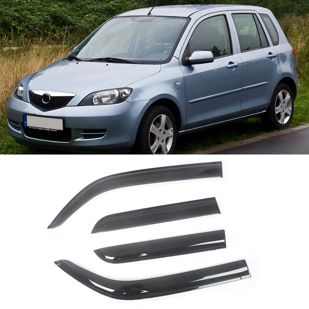 

For Mazda 2 Demio 2002-2014 Auto Side Window Wind Deflectors Visors Black Rain Guard Door Visor Vent Shades Dark Smoke Ventvisor