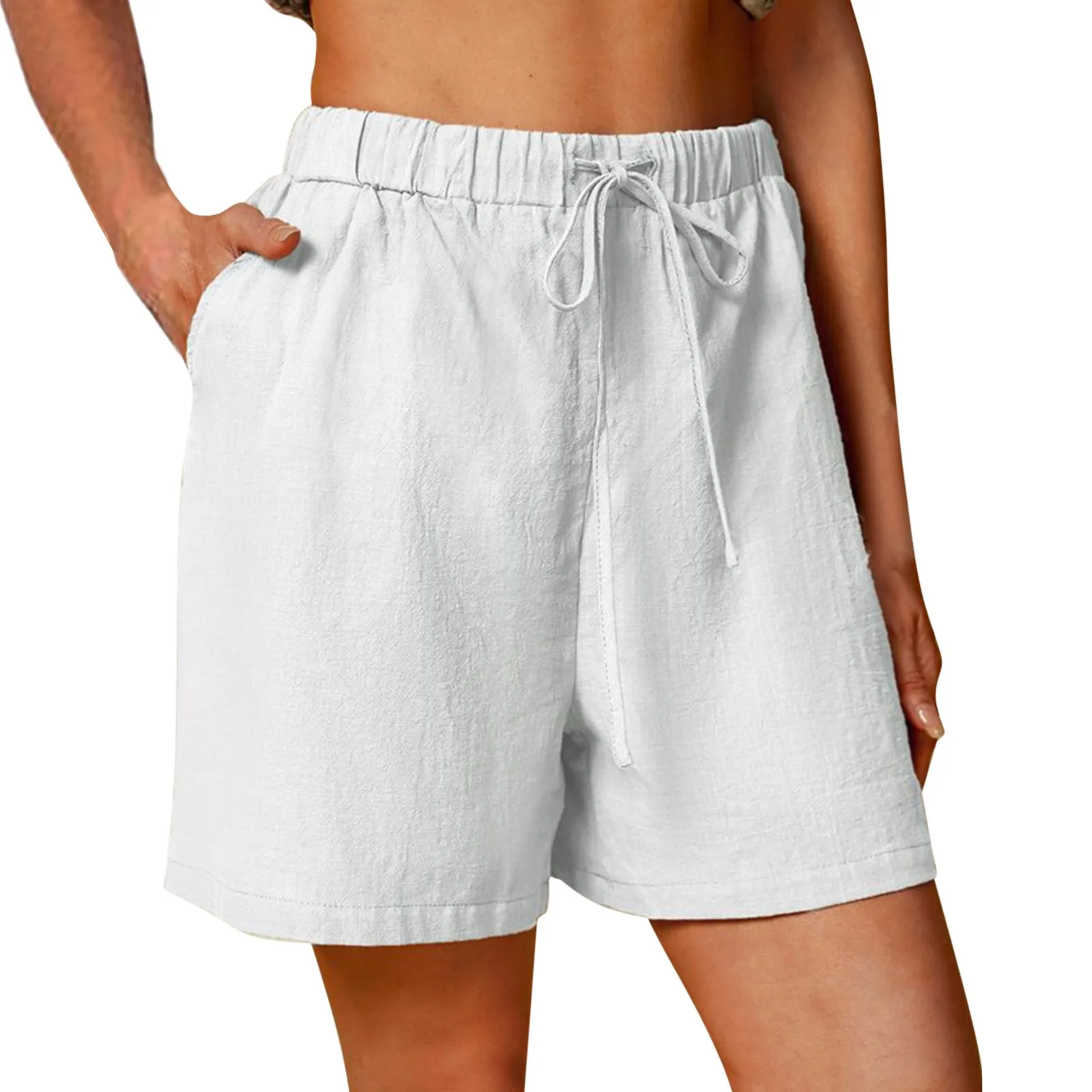

Linen High Womens Elastic Solid And Cotton Waist Women Shorts Summer Waist Shorts Casual Women's Short Sleeve Sweater for Women