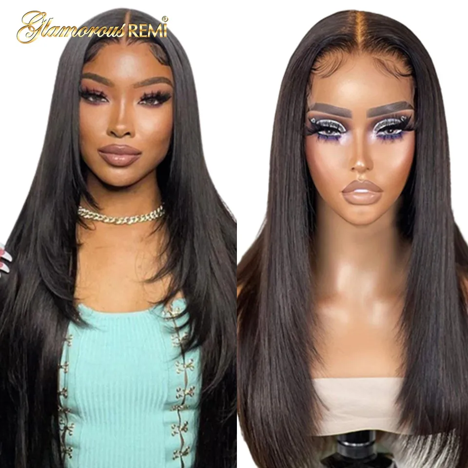 HD Straight Human Hair Lace Frontal Wig Preplucked 28inch 13x4 Peruvian Transparent Bone Straight Lace Front Wig For Black Women