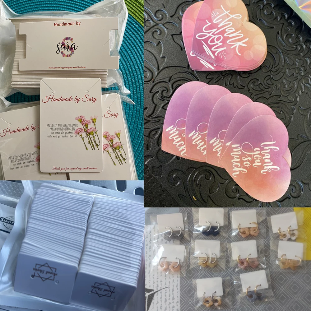 Personalize Hanging Label Jewelry Cardboard Custom Packages For Small Business Stud Earrings Stand Hook Clips Packaging Supplies