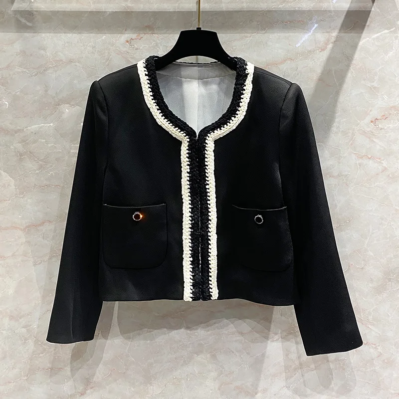 Новое Классическое короткое твидовое пальто с контрастной лентой Женский