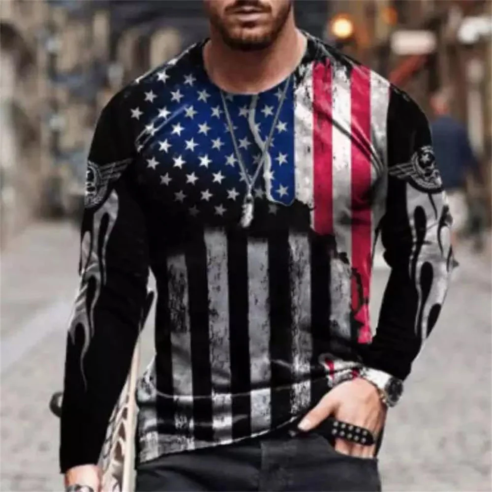 

Fashion Cool 3d Digital Printing USA Flag Design Men's T-shirts Casual Long Sleeve O Neck Tees for Men XXS-6XL Pullover Shirt