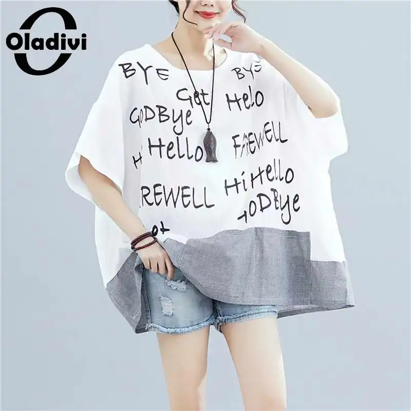 

Oladivi Oversized Women Fashion Letter Print Blouses Ladies Casual Loose Shirt Summer 2022 New Tops Female Blusa 4XL 5XL 6XL 8XL