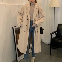 loose thicken warm double breasted lapel overcoat female new long sleeve solid outwear women autumn winter trench coat jacket