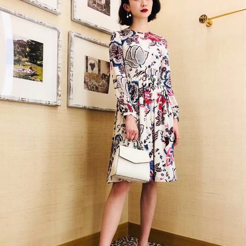 

Spring/summer New Cute Flower Print Long-sleeved Mini Dress Women