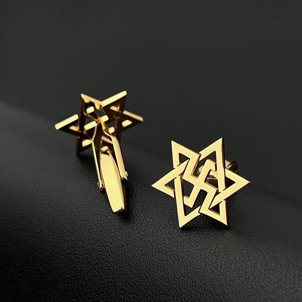 

Men Star of David Cufflinks for Mens Stainless Steel Wedding Gifts Husband Shirts Buttons Meeting Party Souvenirs Set Twins Gold